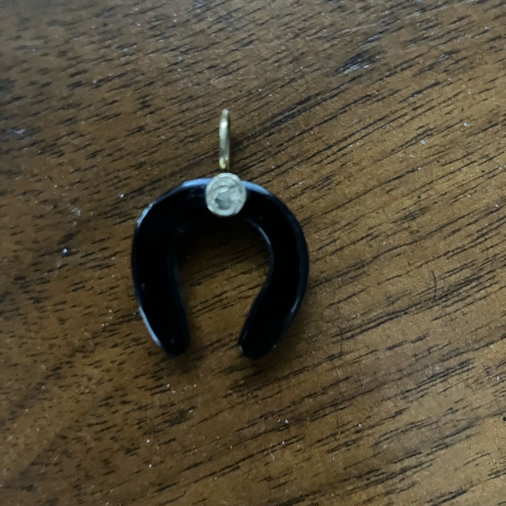 Black Onyx Horseshoe Pendant with 14k Gold Accents - Picture 4 of 5
